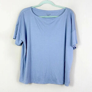 Eileen Fisher 100% Tencel Boatneck Short Sleeve Top in Purplish Blue sz Large